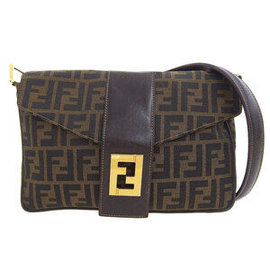FENDI Brown Leather Zucca Shoulder Bag
